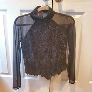 Tadashi dress top beaded with sheer sleeves